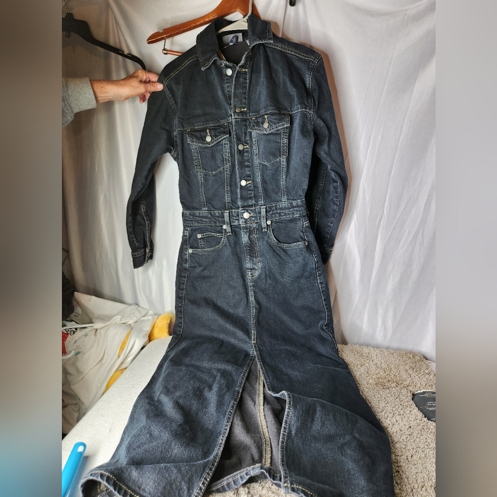 Women's Long Sleeve Denim Maxi Dress - Universal Thread Black Wash 0 - Picture 2 of 15